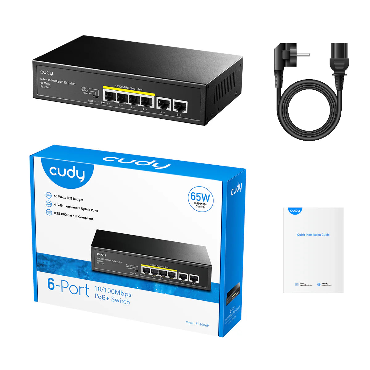 4-FE PoE Switch with 2 Uplink FE | FS1006P