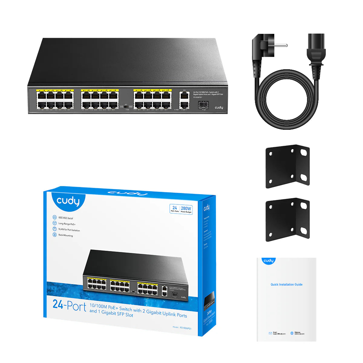 24-FE PoE Switch with 2 Uplink GbE and 1 Uplink SFP | FS1026PS1