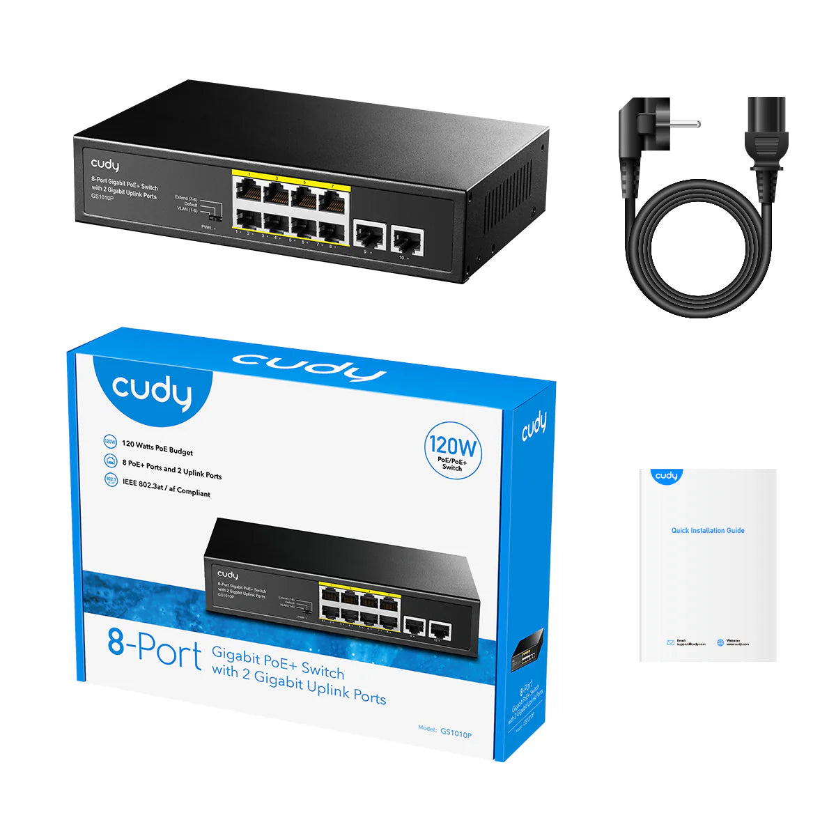 8-Port Gigabit PoE + Switch with 2 Gigabit Uplink Ports | GS1010P